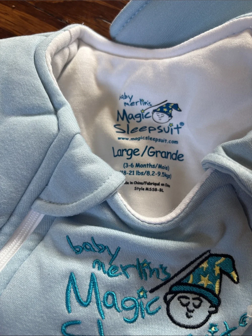 Baby Merlin's Magic Sleepsuit Light Blue NWT - Size Large (3-6 Mo / 18-21 lbs)